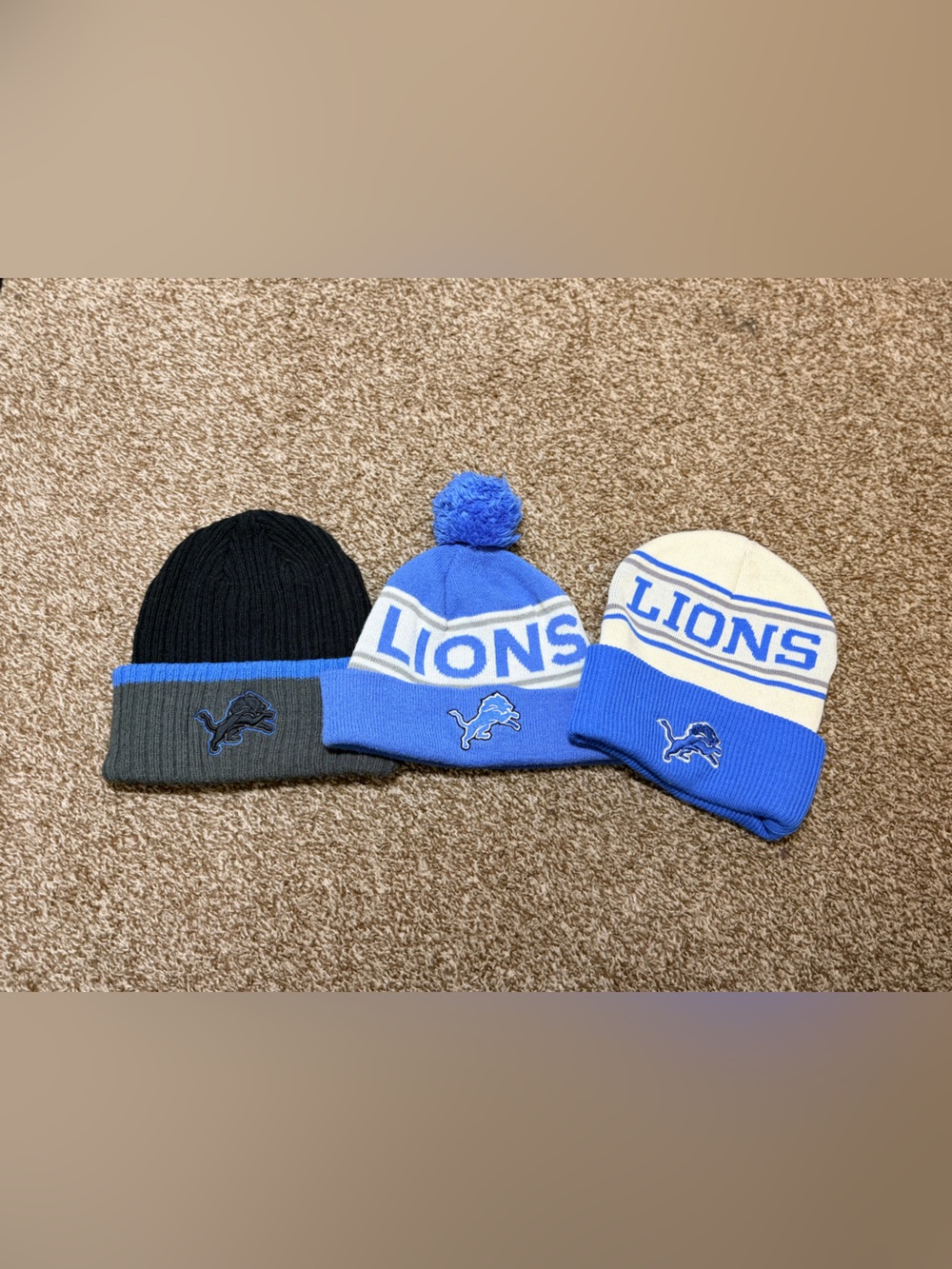 Detroit Lions Beanie Hat Lot of 3 NFL Knit Winter Hats